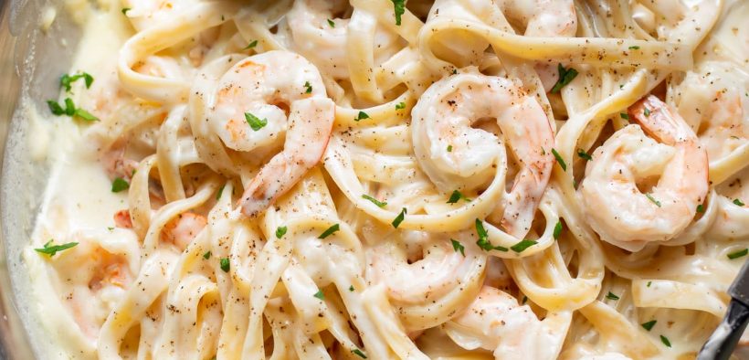 Creamy Shrimp Fettuccine Pasta With Homemade Alfredo Sauce