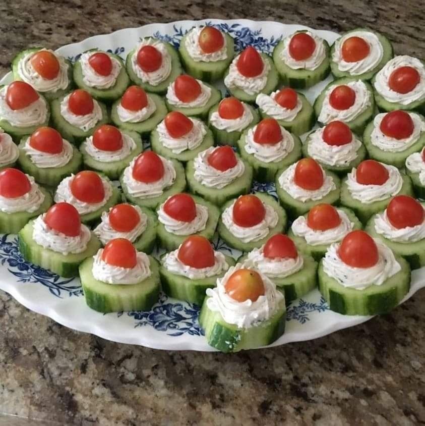 Cucumber Bites with Herbs Cream Cheese and Cherry Tomato