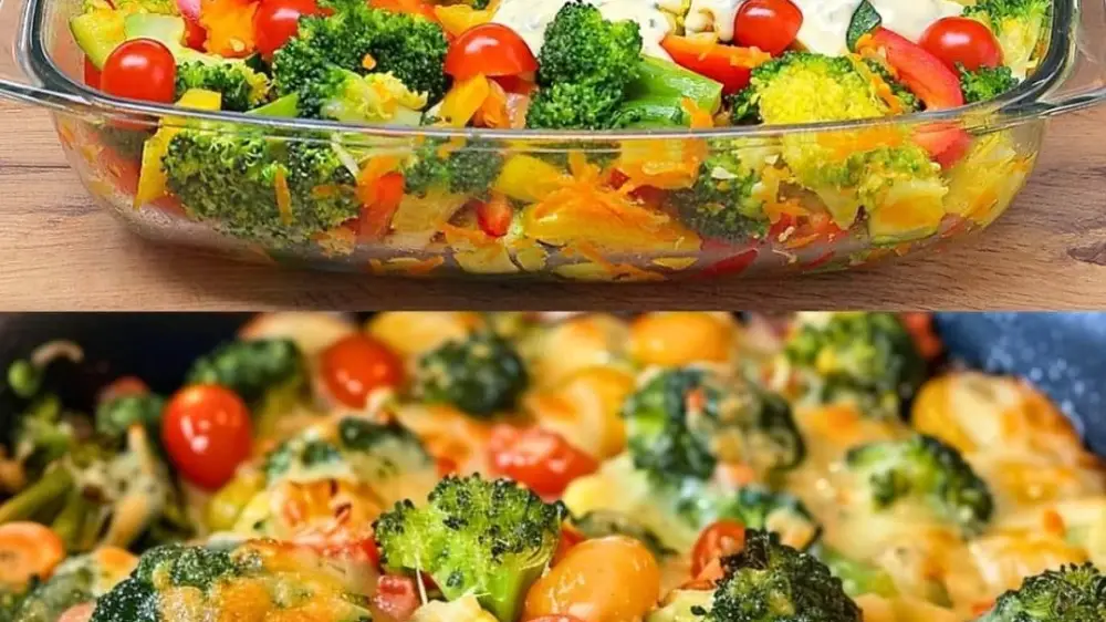 Creamy Baked Broccoli with Tomatoes and Kale