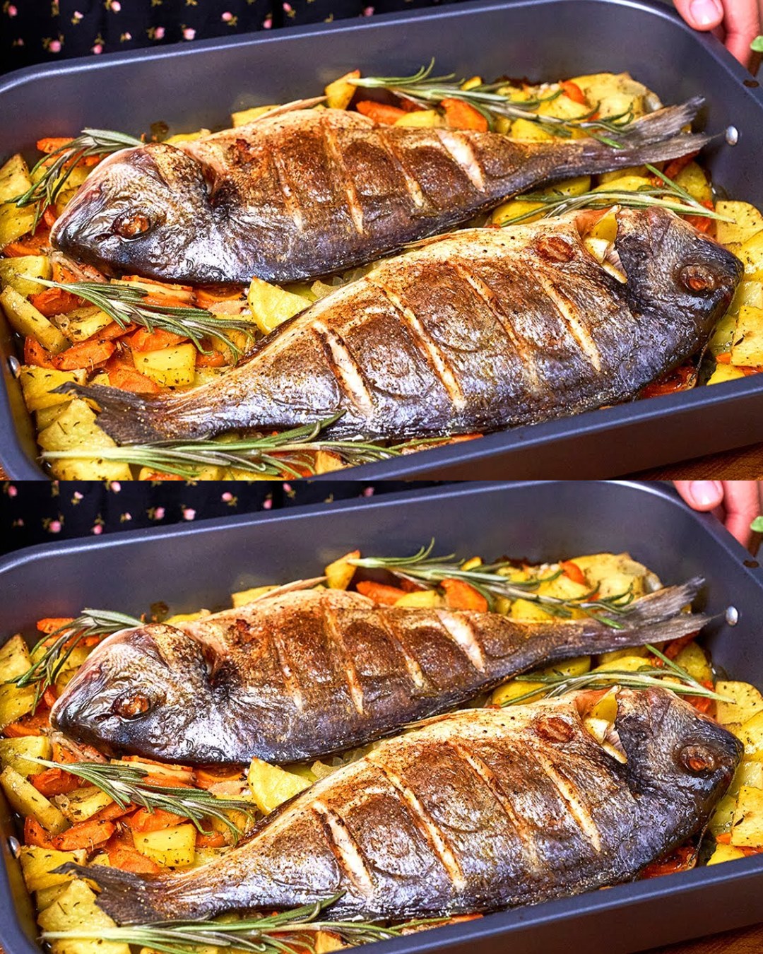 Delicious recipe for baked sea bream with roasted vegetables