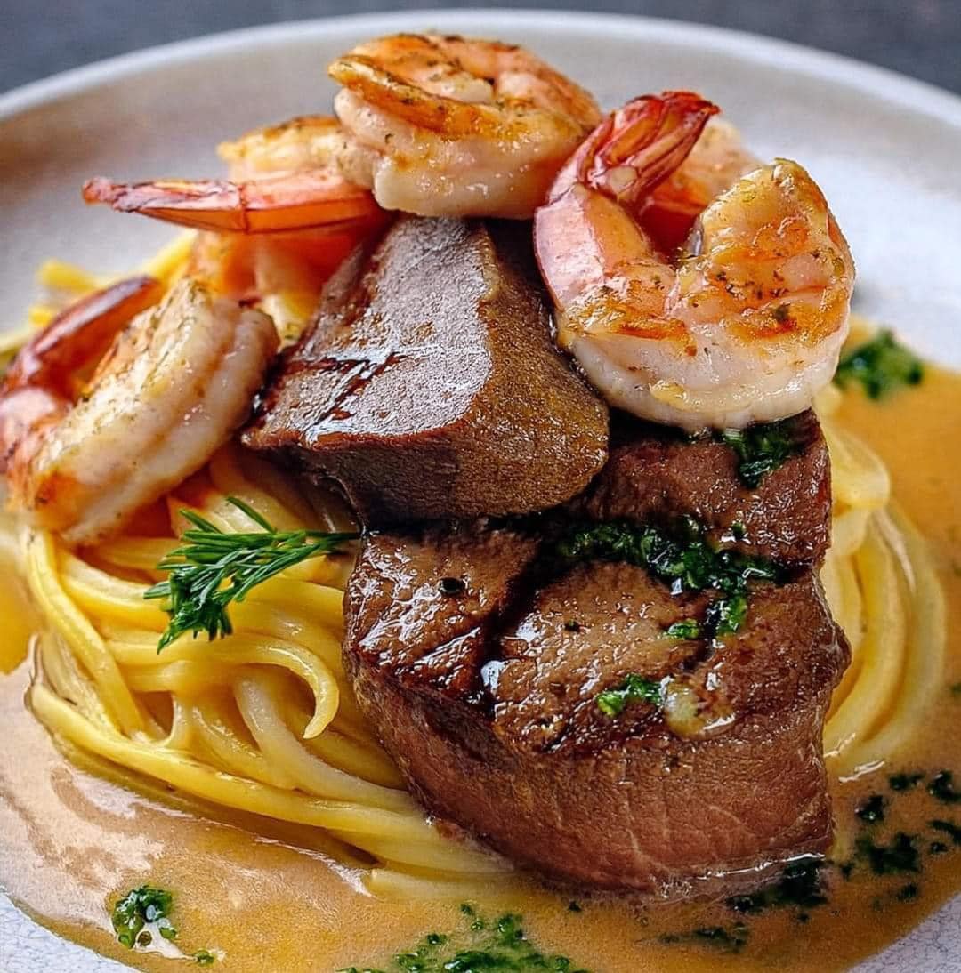 Filet Mignon with Shrimp and Lobster Cream Sauce