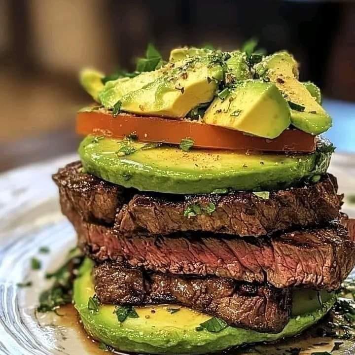 Grilled Steak and Avocado Salad Stack