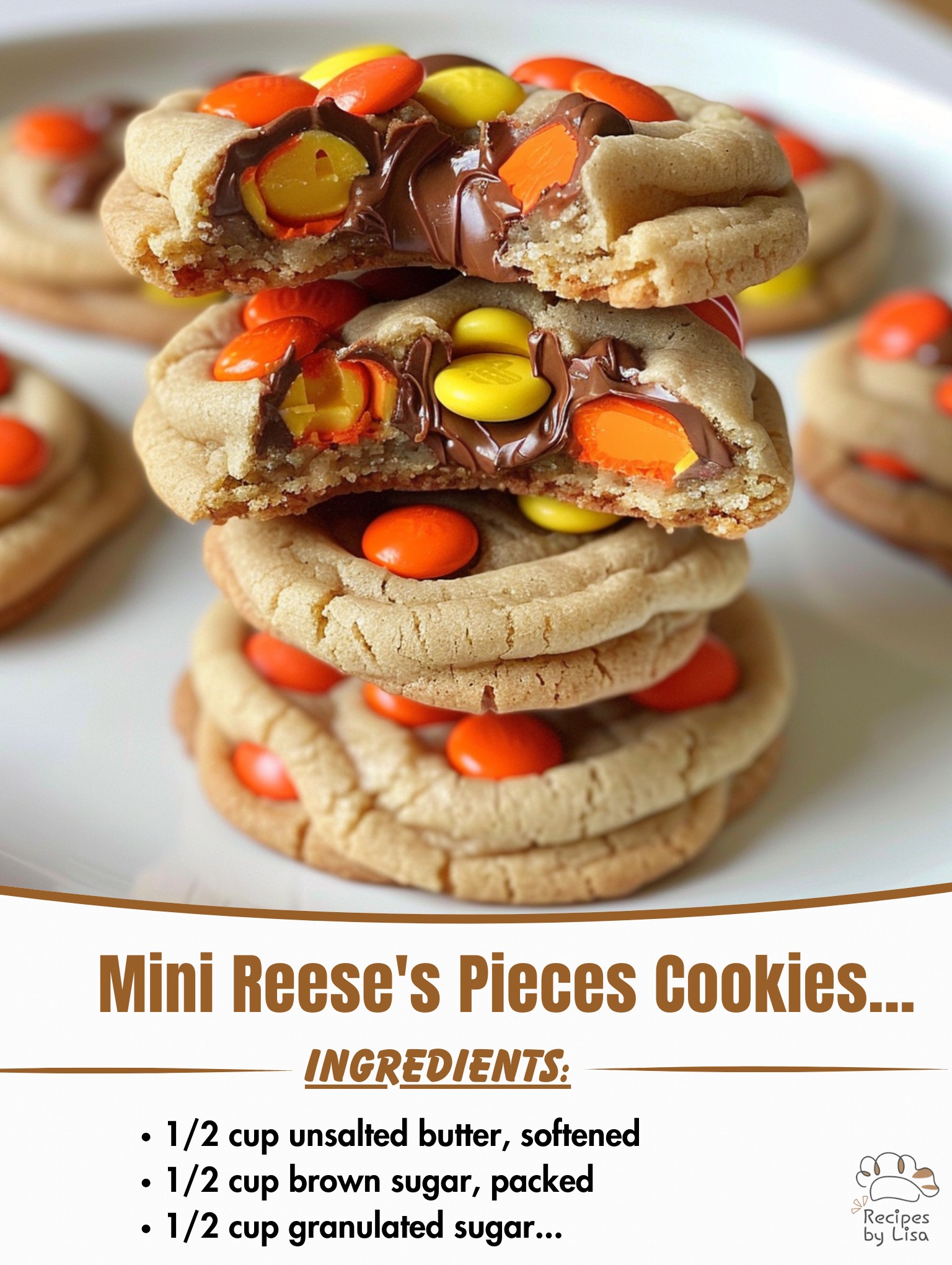 Mini Reese’s Pieces Cookies Stuffed with Peanut Butter 