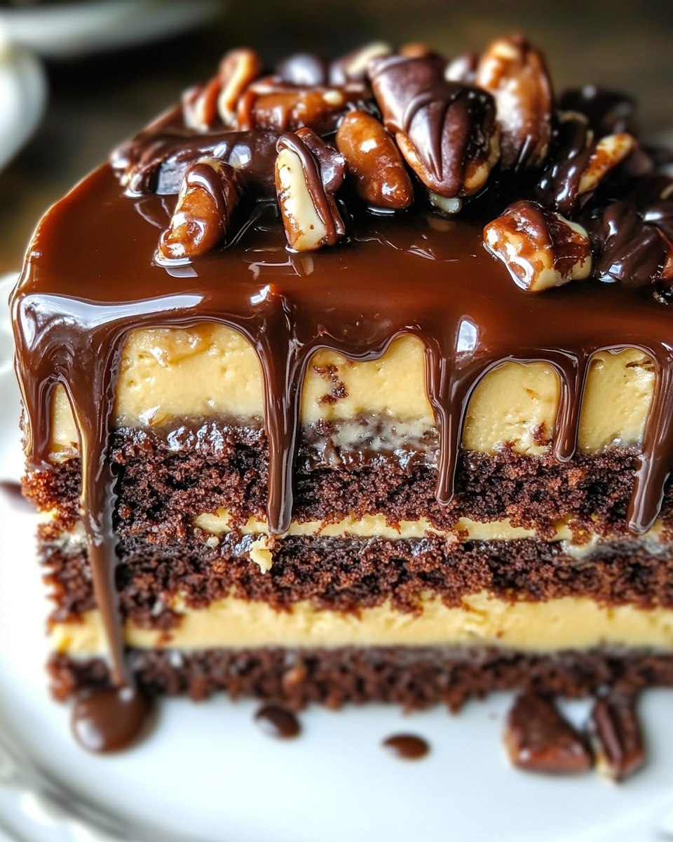 Gooye Chococlate Caramel Turtle Layer Cake 