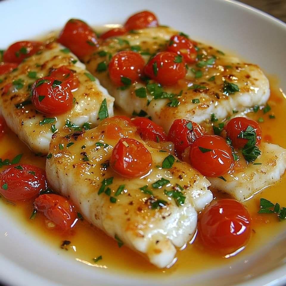 Cod in a Tomato Lemon Butter Sauce