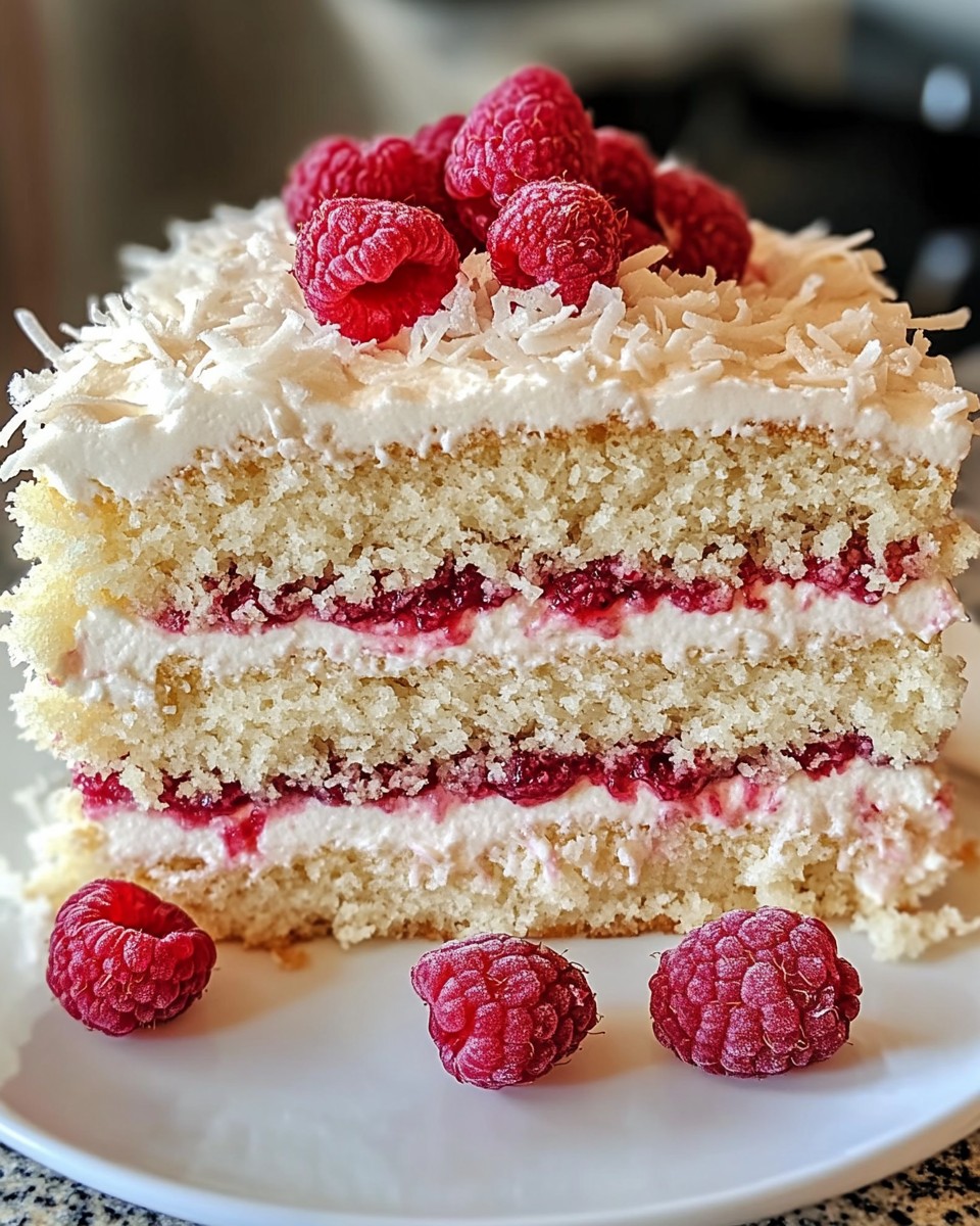 Raspberry Filled Coconut Cake 