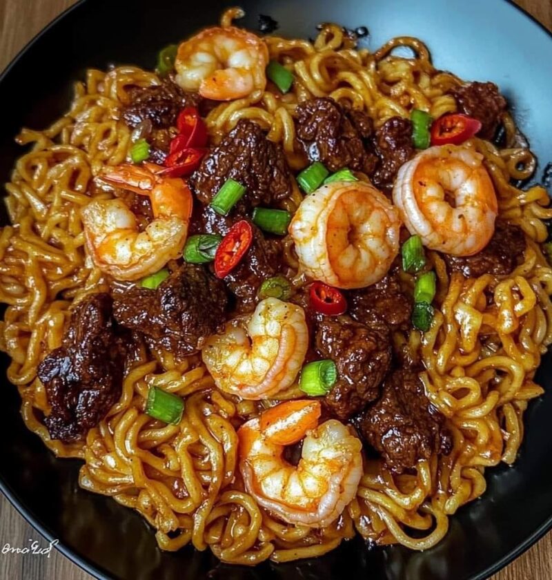 Zesty Chili Beef & Shrimp Noodle Stir-Fry