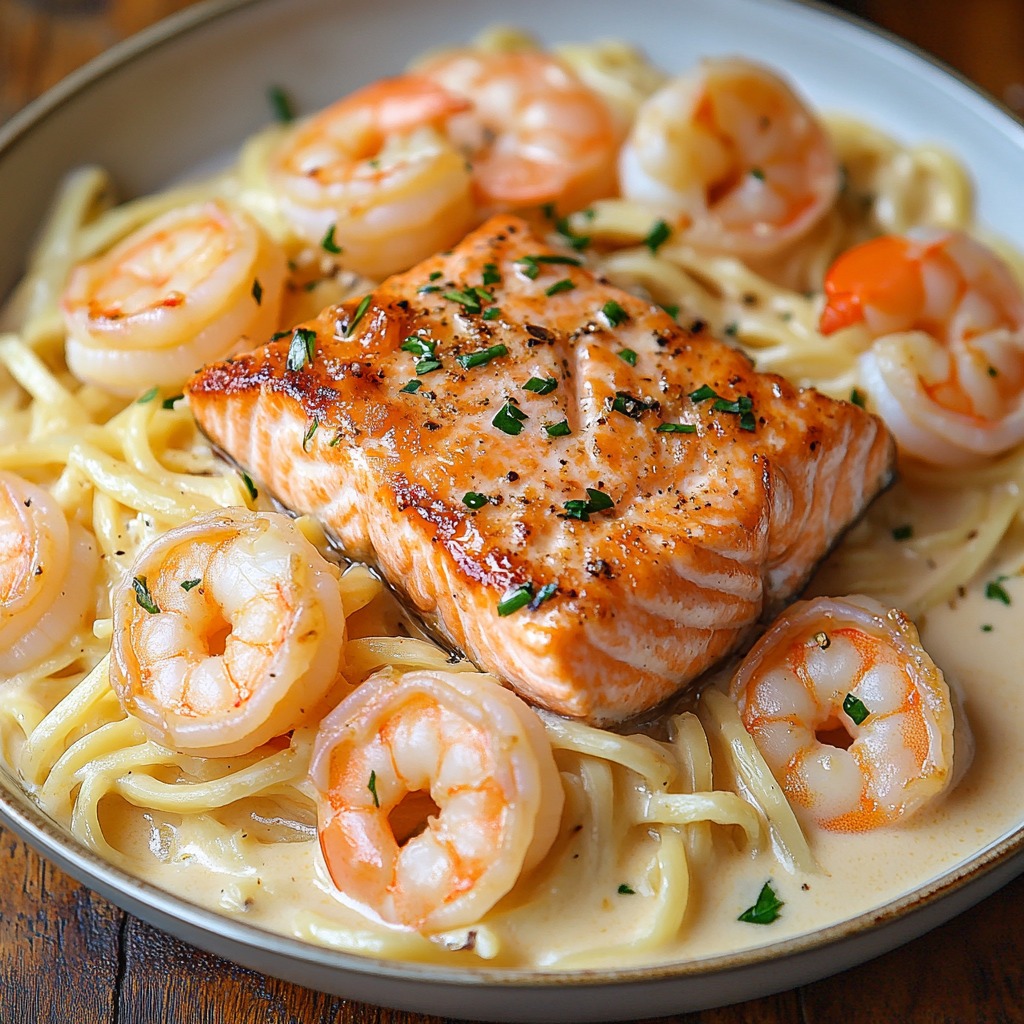  Salmon and Shrimp Alfredo 