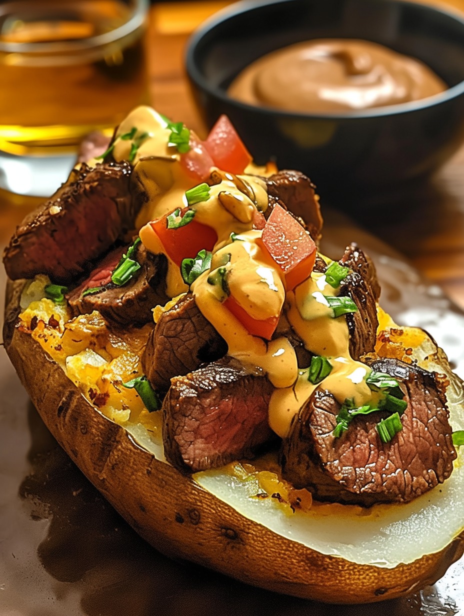 Loaded Baked Potato with Tender Steak Bites