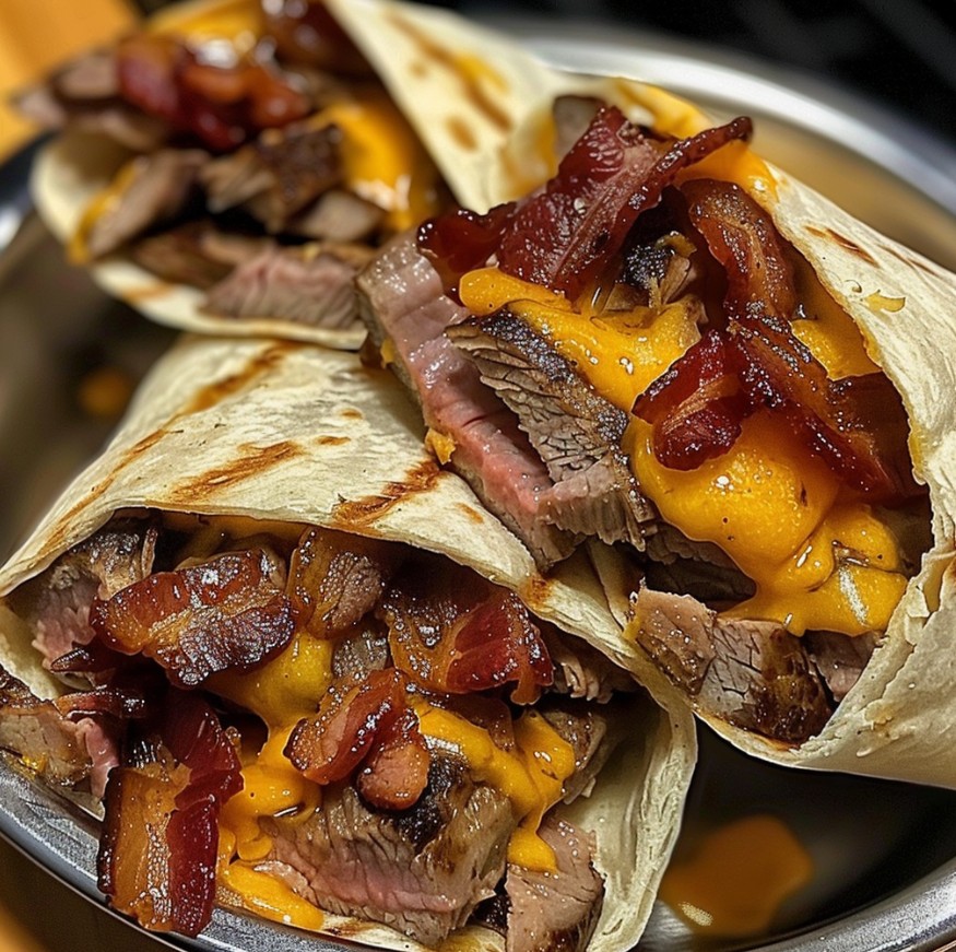 Cheesy Bacon Philly Steak Wraps