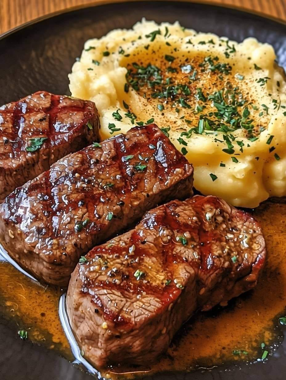 Garlic Butter Steak Bites and Mash