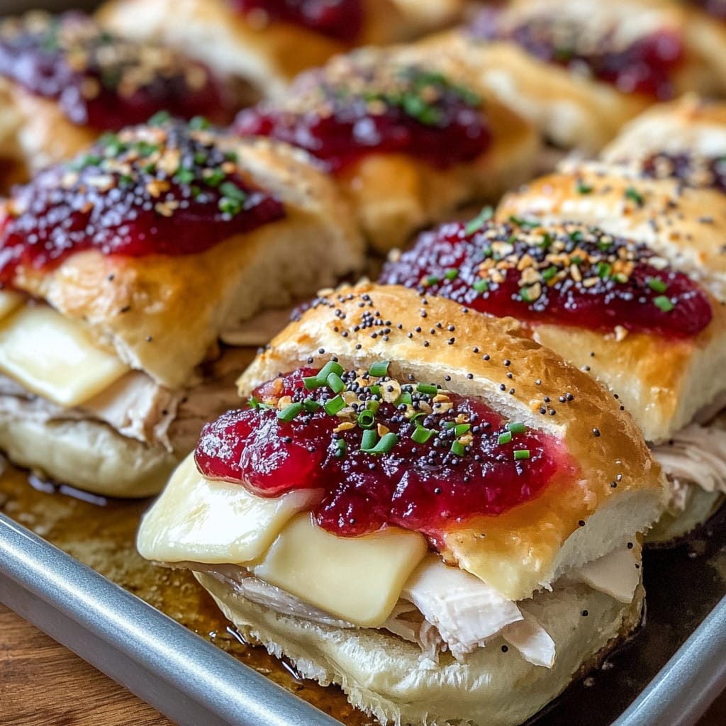 Baked Cranberry Turkey Sliders with Havarti & Poppy Seed Topping