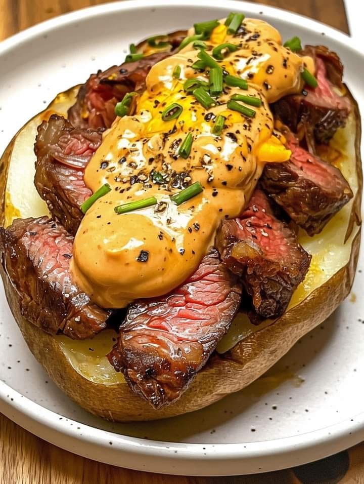 Loaded Baked Potato with Steak Bites 