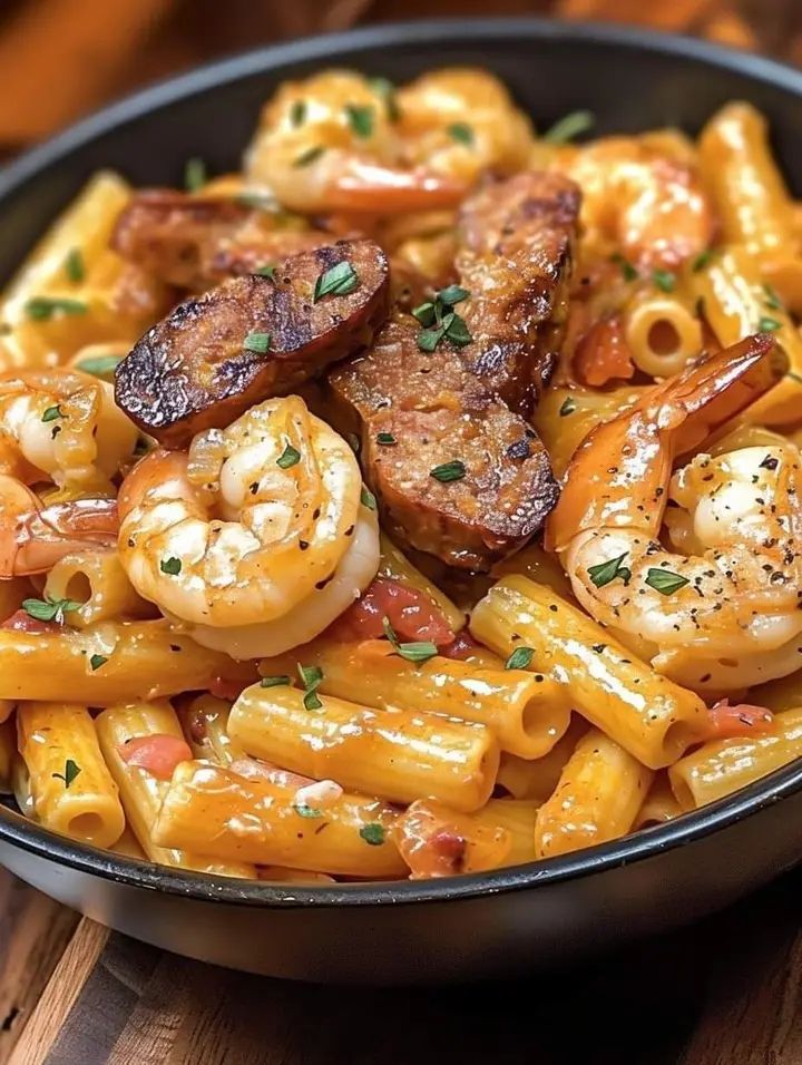  Creamy Cajun Pasta with Shrimp and Spicy Sausage 