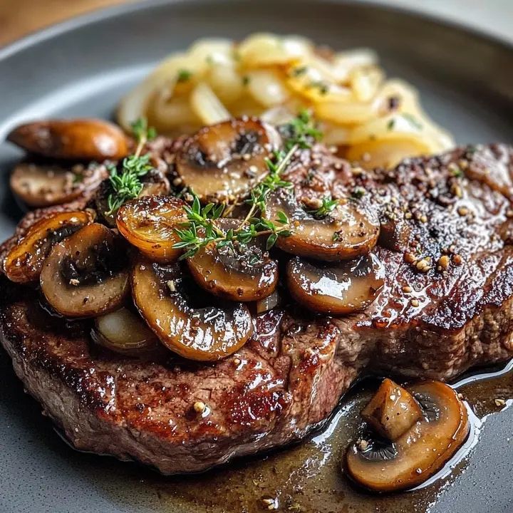 WOULD YOU EAT THIS RIBEYE STEAK WITH FRENCH ONIONS & MUSHROOMS 