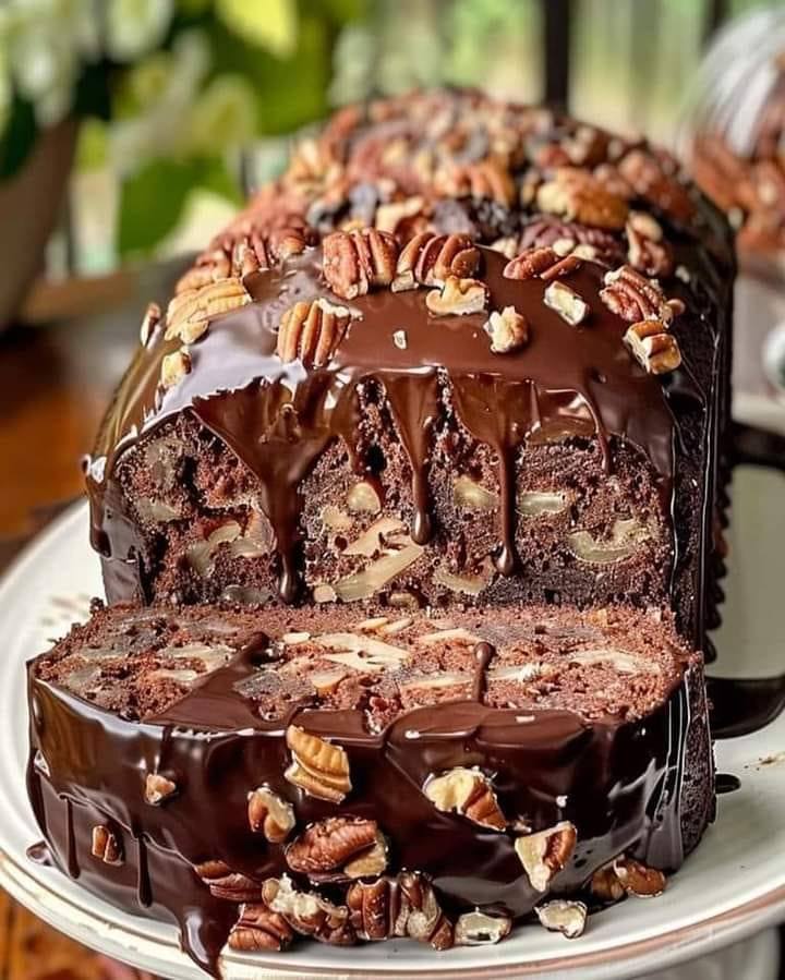 Decadent Chocolate Pecan Cake with Rich Ganache Topping