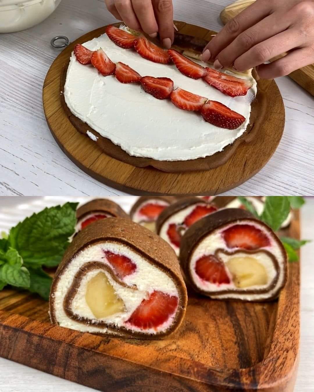 Chocolate Crepes with Cream and Fruit Filling