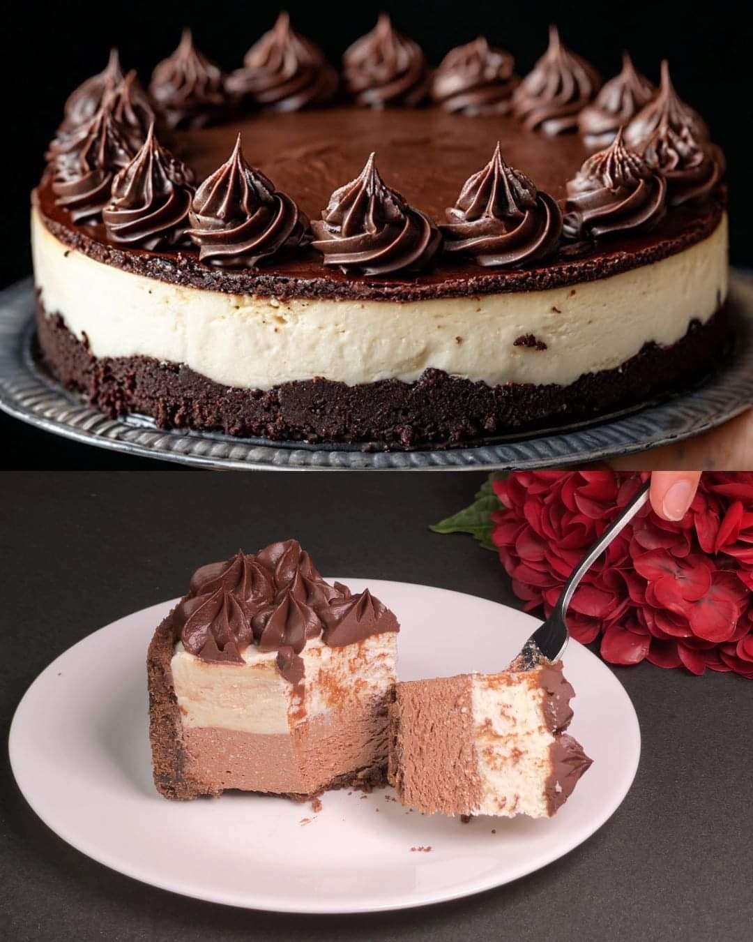 Double-Layer Chocolate and Cream Cheesecake