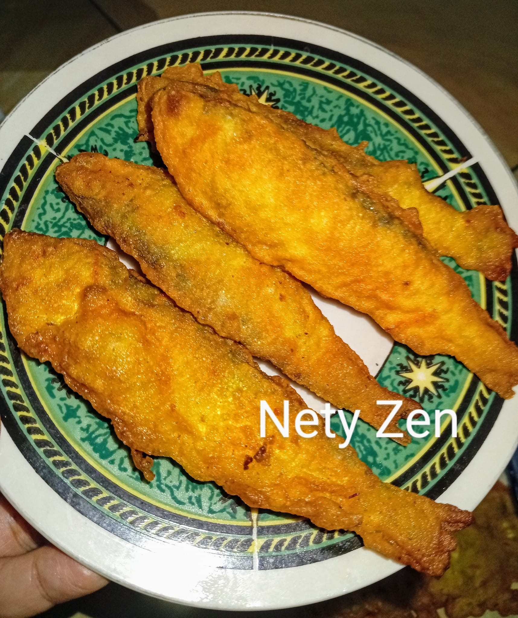 Fried salted fish in flour. 