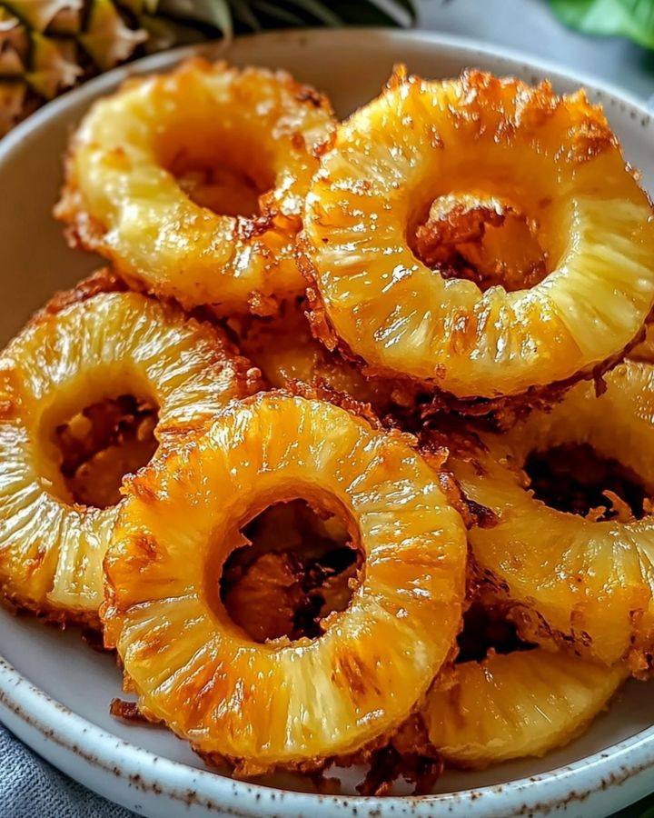 Fried Pineapple Rings with Creamy Coconut Dipping Sauce