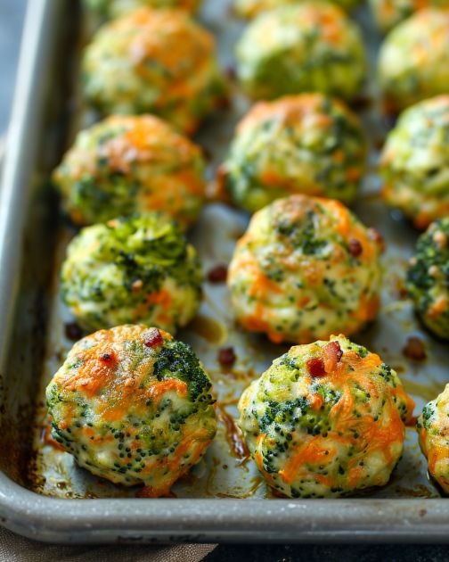 Baked Broccoli Cheese Balls with Bacon Bits