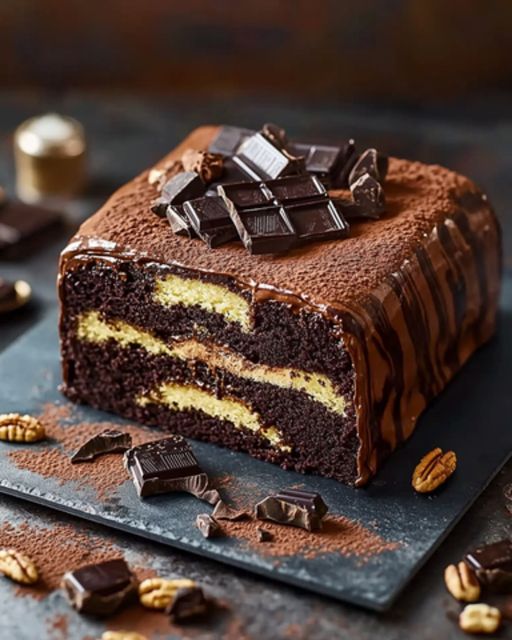 A marbled cake with chocolate and hazelnuts, for an even richer and gourmet taste.