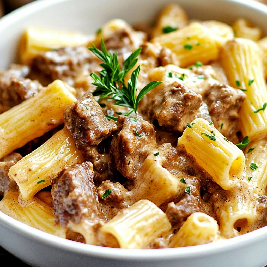  1. Creamy Slow Cooker Beef Pasta 