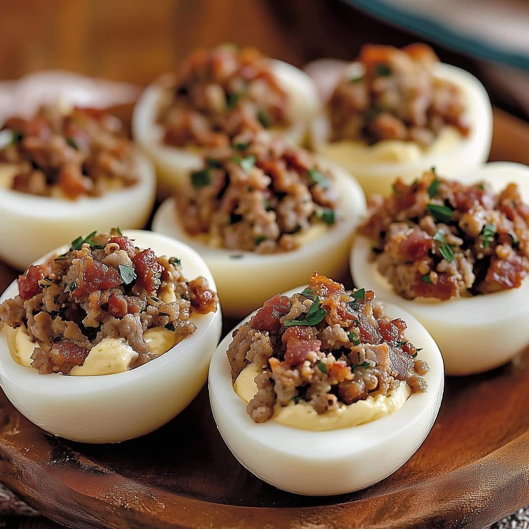 Stuffed Eggs with Bacon and Sausage