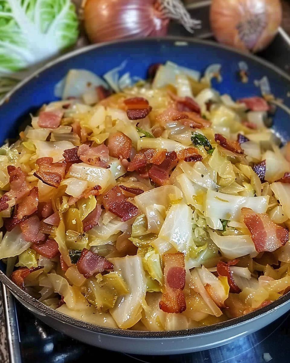 Fried Cabbage with Bacon Onion and Garlic