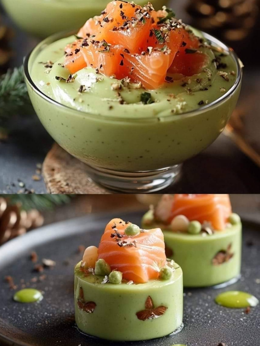 Christmas Mousse with Avocado and Smoked Salmon