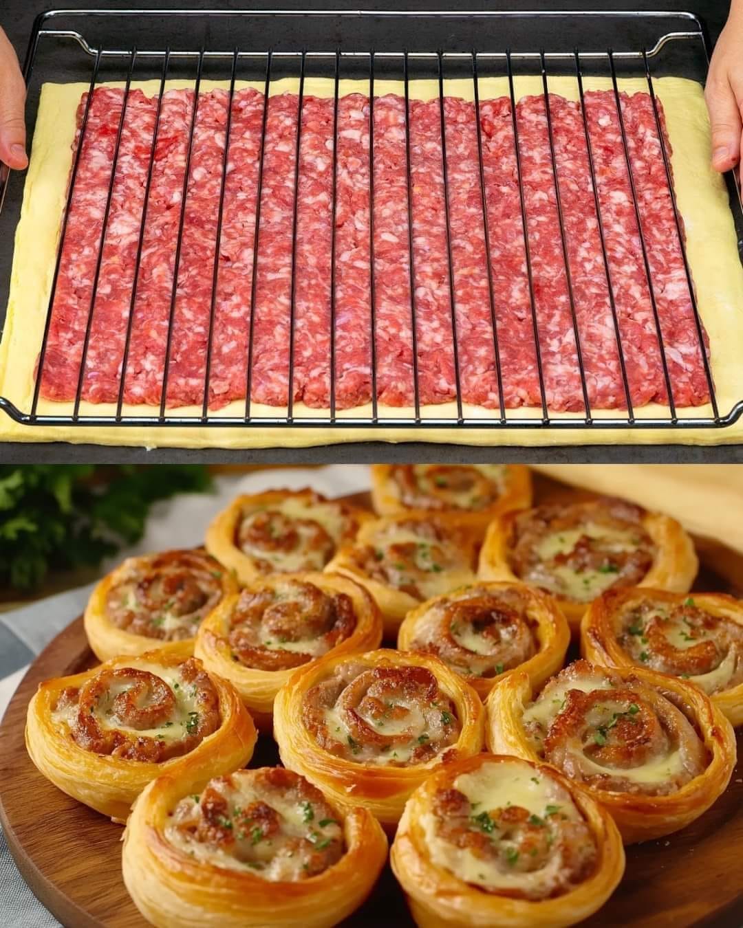 Minced Meat with Cheese Puff Pastry Pinwheels