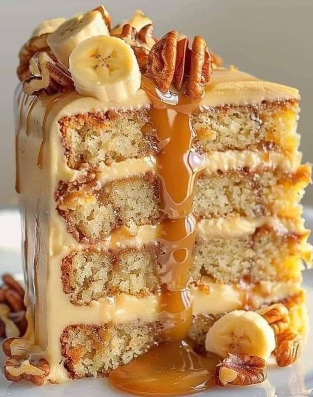 Caramel Banana Pecan Cake 