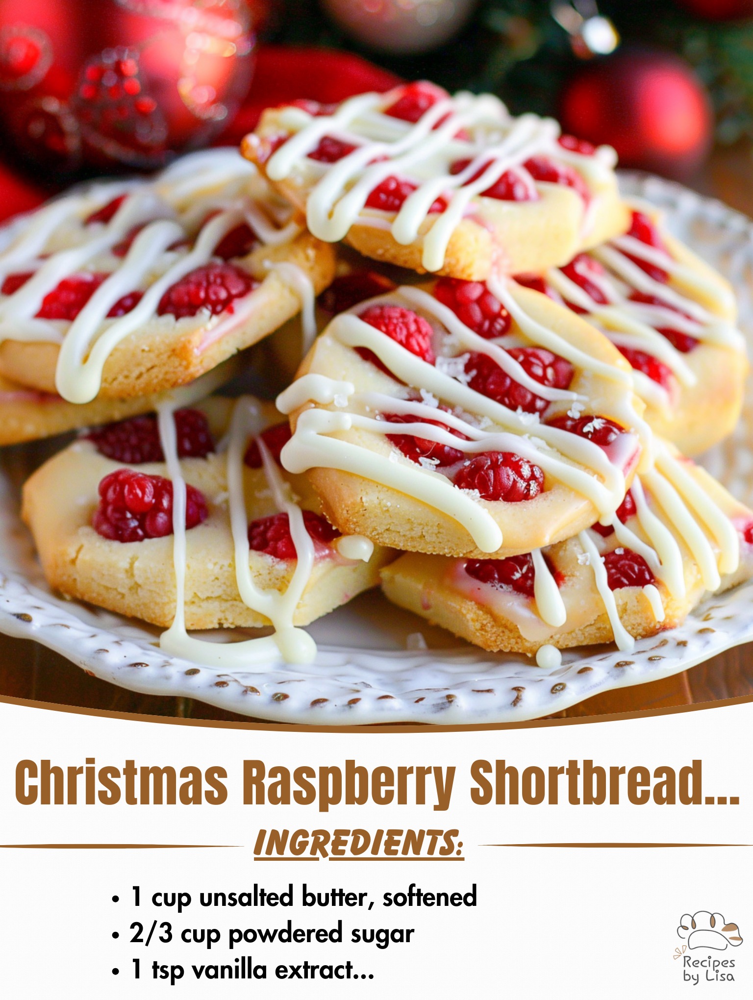  Christmas Raspberry Shortbread with White Chocolate Drizzle 