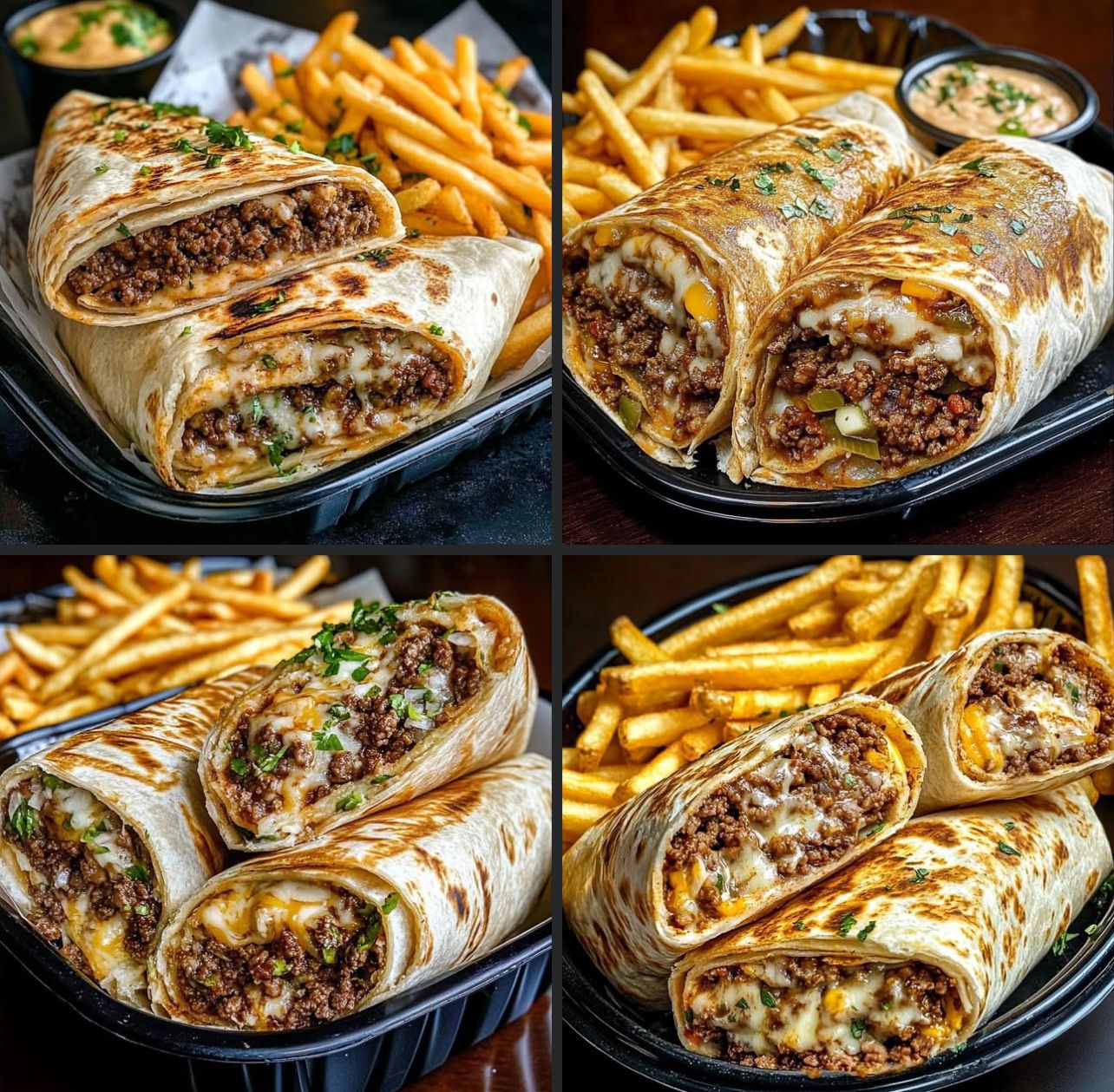  Cheesy Beef Burritos with Fries 