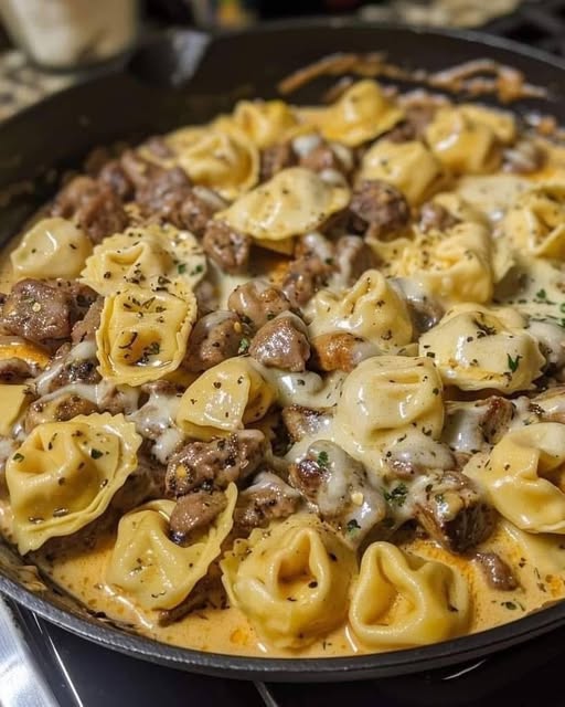 Cheesesteak Tortellini in Rich Provolone Sauce 