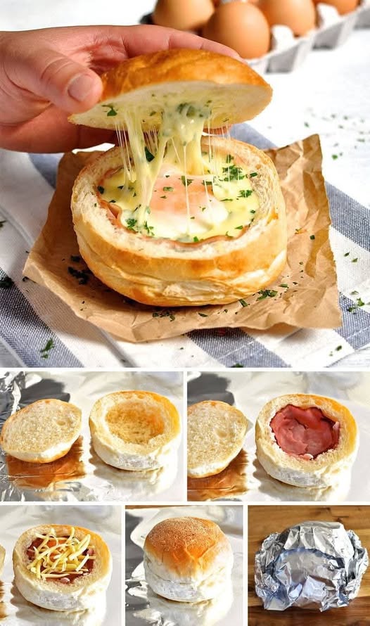 No Washing Up Ham, Egg & Cheese Bread Bowls