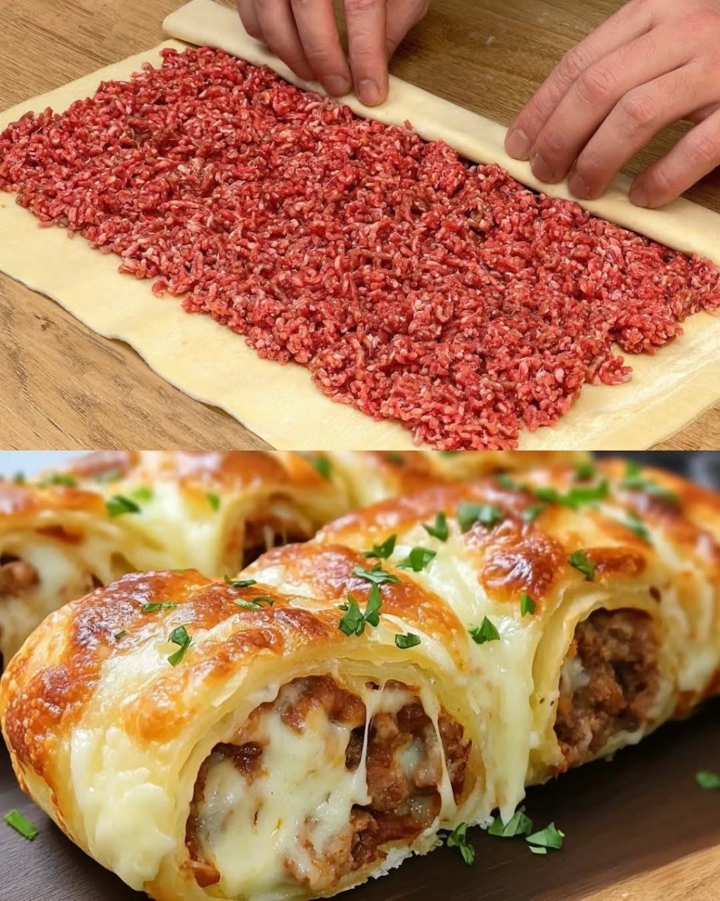 Savory Puff Pastry with Minced Meat and Cheese