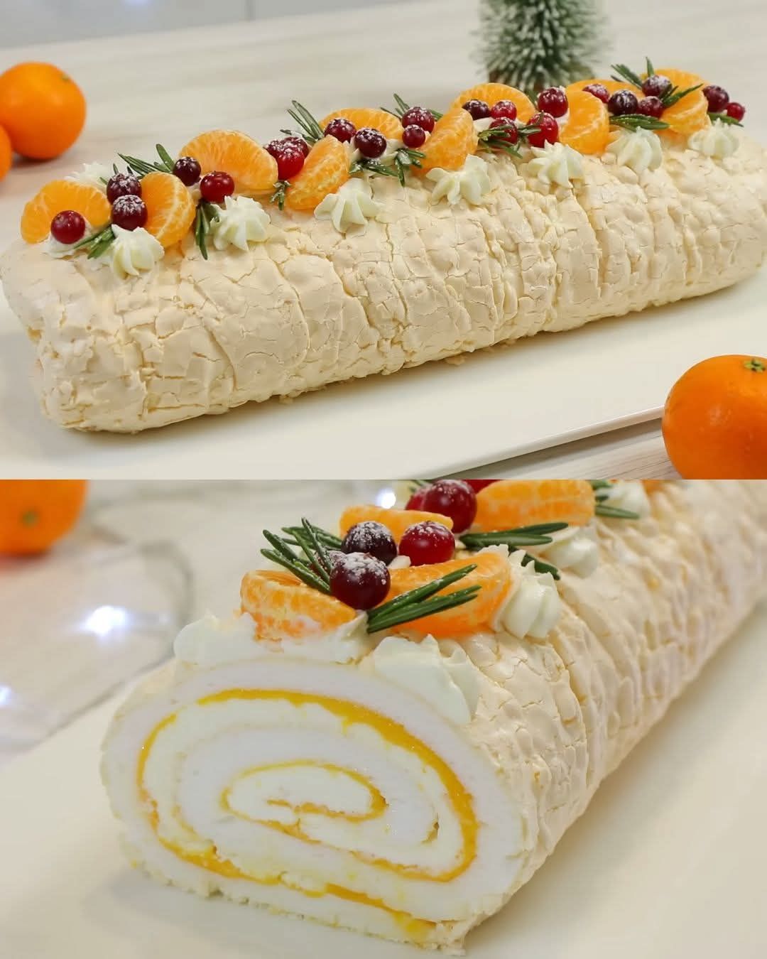 Mandarin Meringue Cake with Cream Cheese Filling