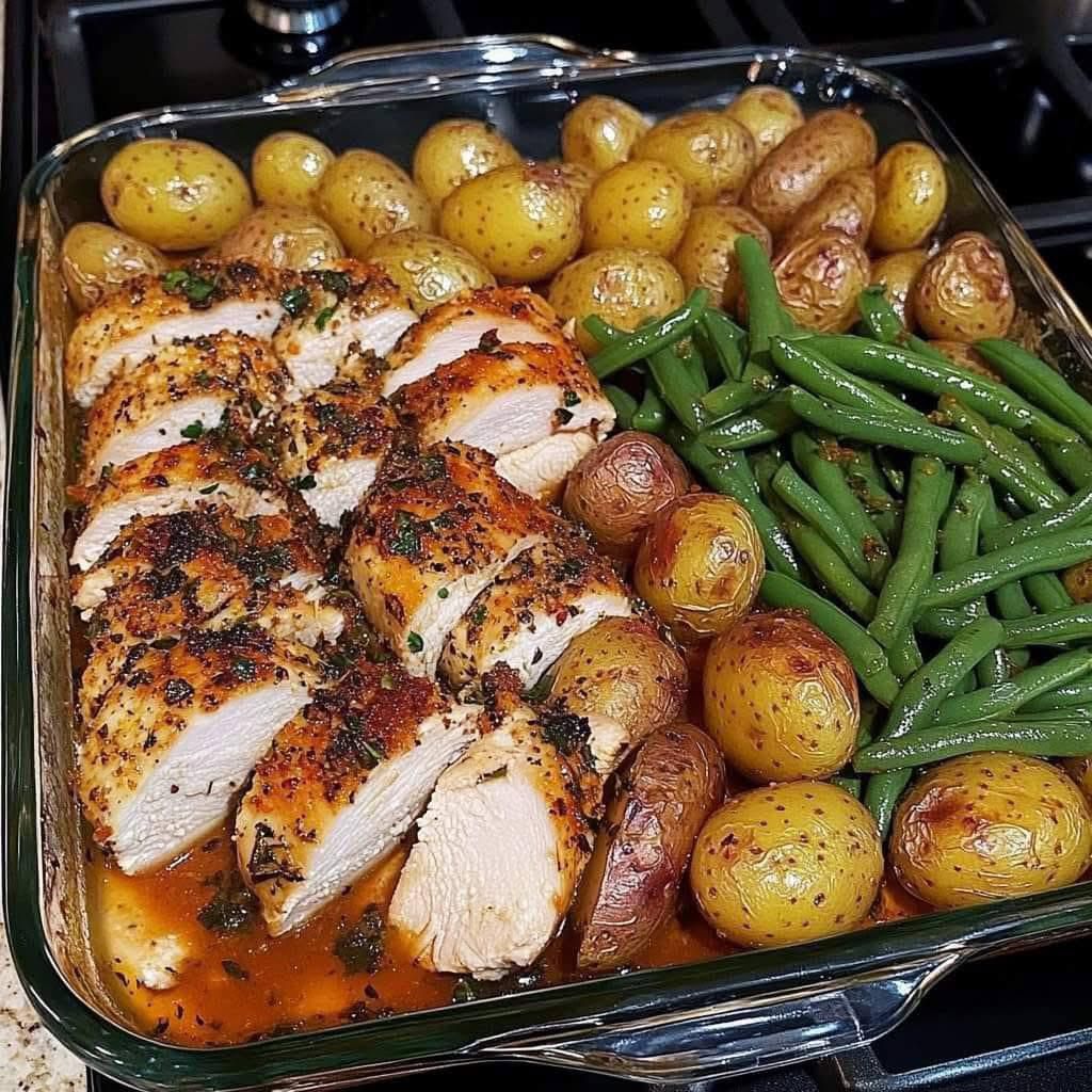 One-Pan Garlic Herb Chicken with Potatoes & Green Beans 