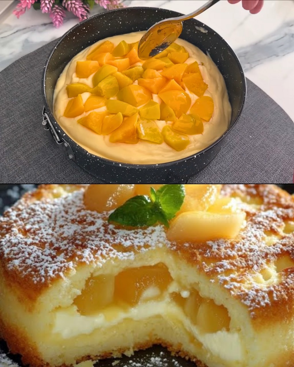 Lemon Peach Cake with Vanilla Custard Filling