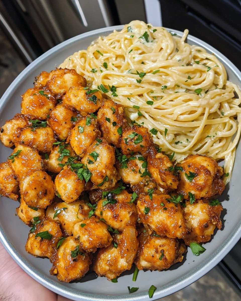 Lemon Garlic Butter Chicken Bites with Savory Parmesan Linguine