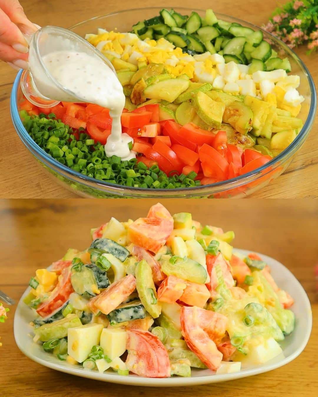 Vegetable Salad with Garlic, Yogurt Dressing, and Zucchini