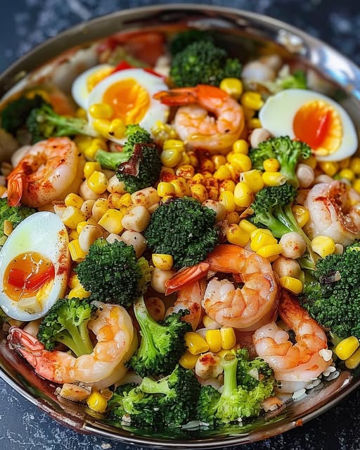 Shrimp & Broccoli Salad with Sweet Corn & Eggs