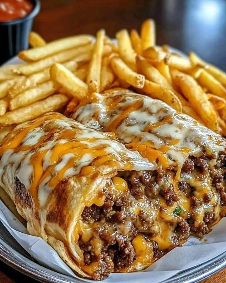 Cheesy Beef Burritos with Fries