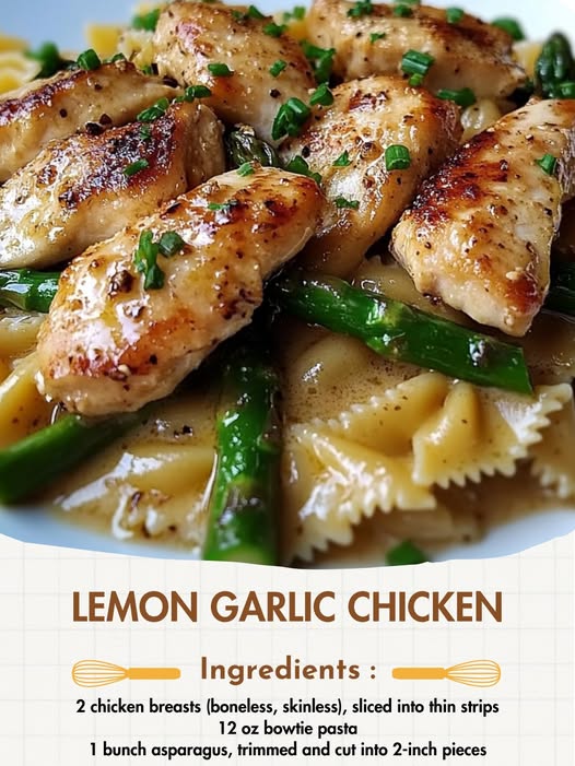 Lemon Garlic Chicken with Asparagus Creamy Bowtie Pasta