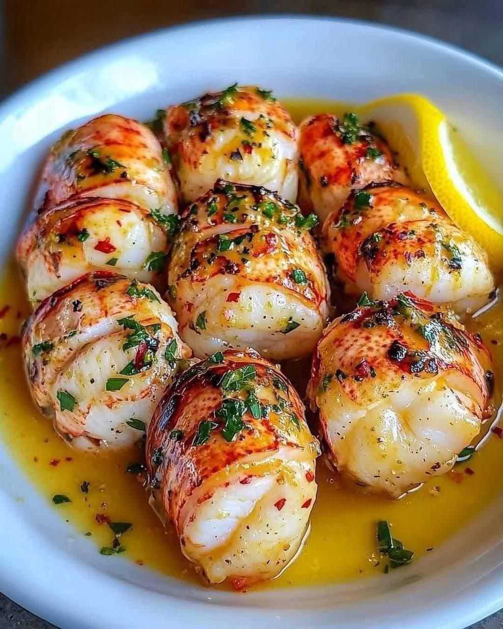  Golden Lobster Medallions in Aromatic Garlic-Herb Butter 