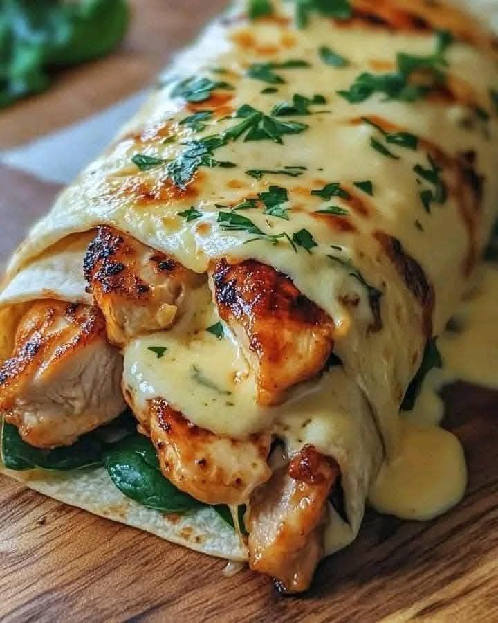 Delicious Cheesy Garlic Chicken Wraps