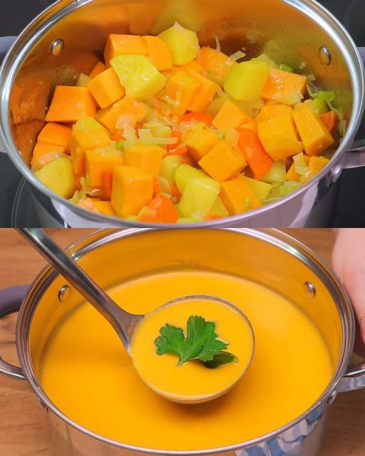 Creamy Pumpkin and Vegetable Soup with Homemade Croutons