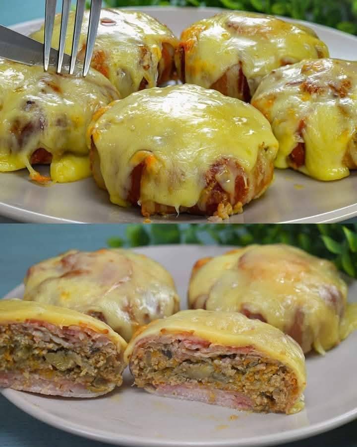 Bacon-Wrapped Meatloaf with Mushrooms and Cheese