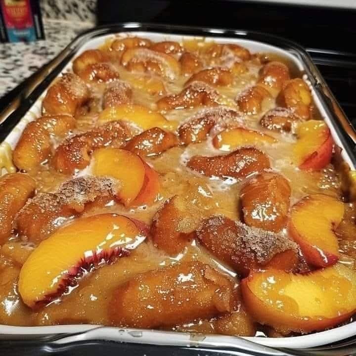 vintage oven-baked peach cobbler